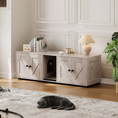 Enceinte de litière pour chat pour 2 chats, armoire à litière cachée avec chambre double, double bac à litière pour chat, maisonnette d'intérieur pour chat, 43,4 x 18,1 x 17,7 pouces