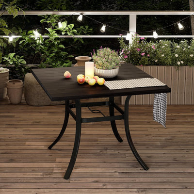 Emma Square Metal Outdoor Dining Table With Umbrella Hole , 37'' in. W 37'' in. D