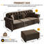 Canapé Chesterfield 82,6 po rembourré en velours avec garniture cloutée et accoudoirs roulés, canapé de style Mid-Century moderne capitonné avec boutons, brun-1165501059