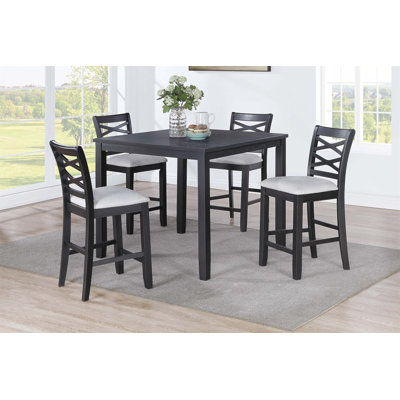 Dining Room Furniture 5Pcs Set Charcoal Dining Table 4X Side Chairs Rubberwood Cross Back Design Chair Wooden Top