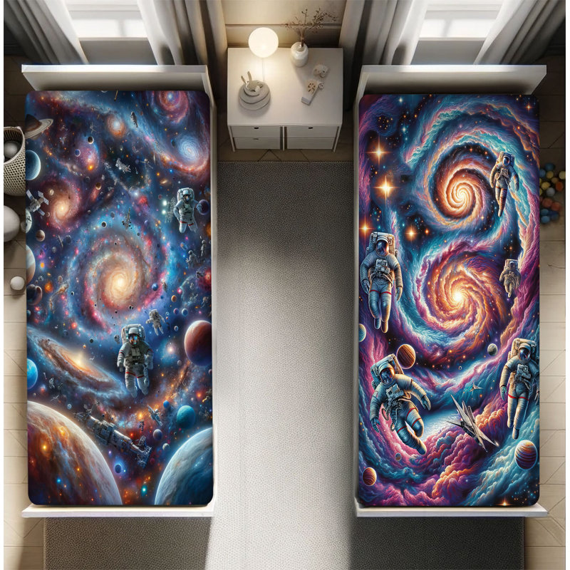 Microfiber Outer Space Fitted Sheet, Queen Fitted Sheet