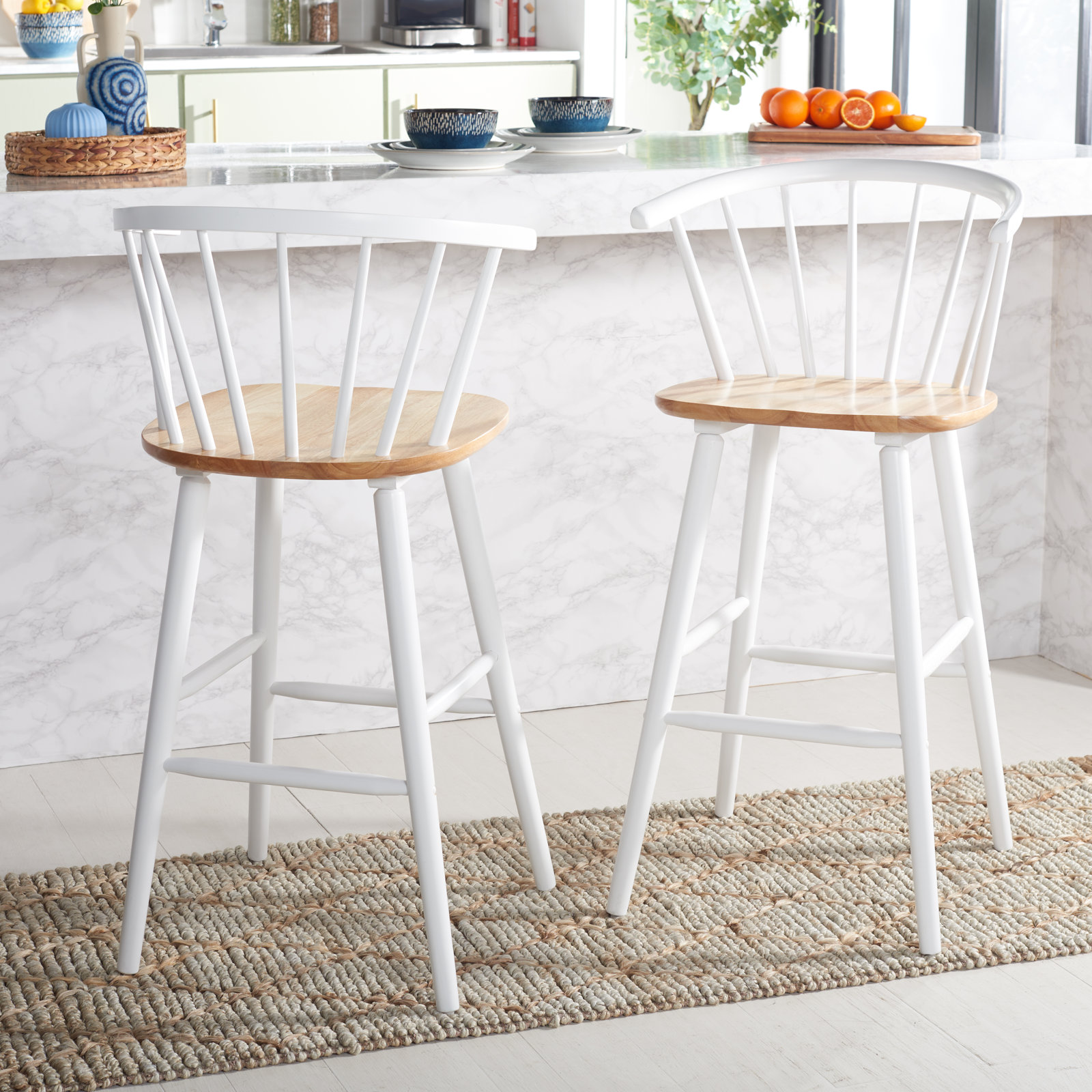 Sheffield Solid Wood Bar & Counter Stool, Natural/White, Bar Stool (29" Seat Height)
