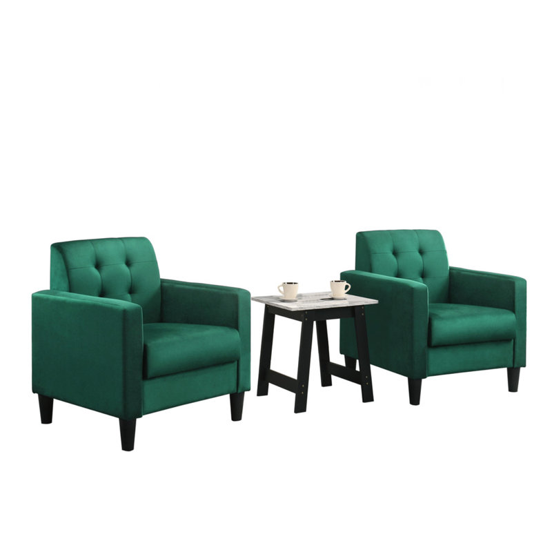 Ensemble de salon avec fauteuils et table de bout en velours vert Hale, Vert
