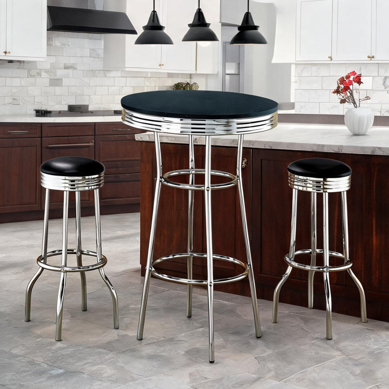 Ensemble de table bistro 3 pièces ronde en métal noir avec 3 tabourets pivotants, style rétro des années 1950, table de 30 pouces, deux sièges