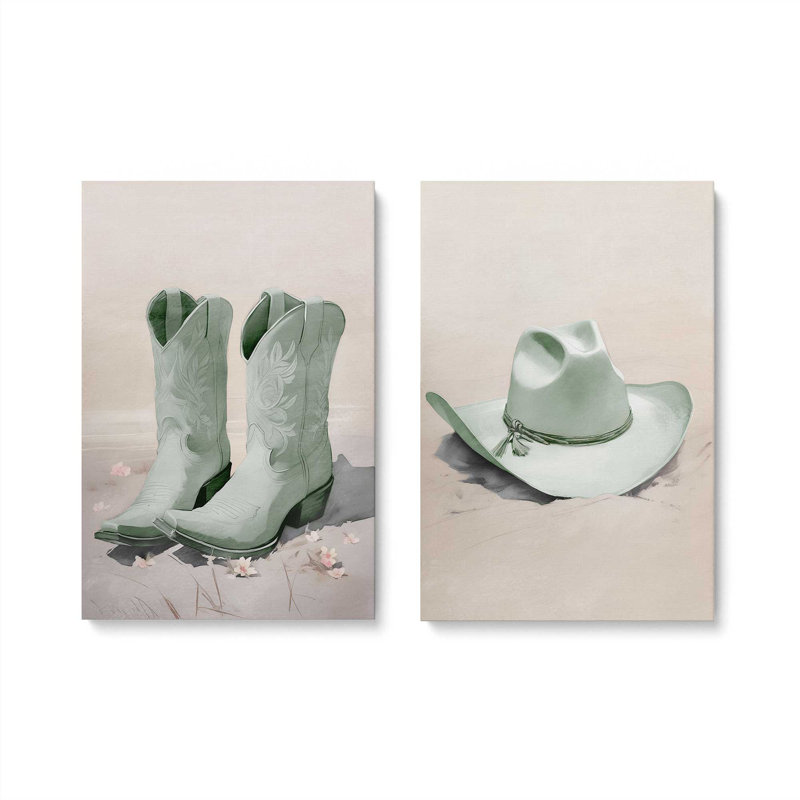 «Cowboy Essentials» en vert, ensemble de 2, H 18 po x l 24 po, Toile tendue