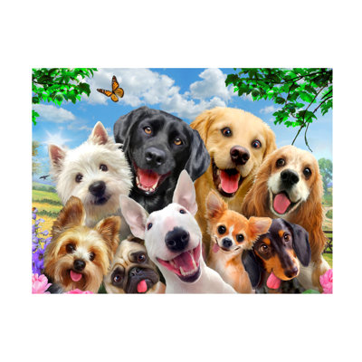 Art mural sur toile tendue - «Happy Dogs» de Howard Robinson pour décoration de salon, de chambre à coucher ou de bureau - 18 x 24