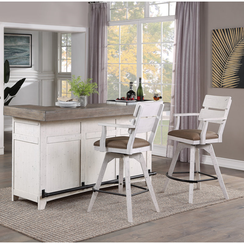 Girona Swivel Upholstered Counter Stool with Solid Wood Frame, Bar Stool (30" Seat Height)