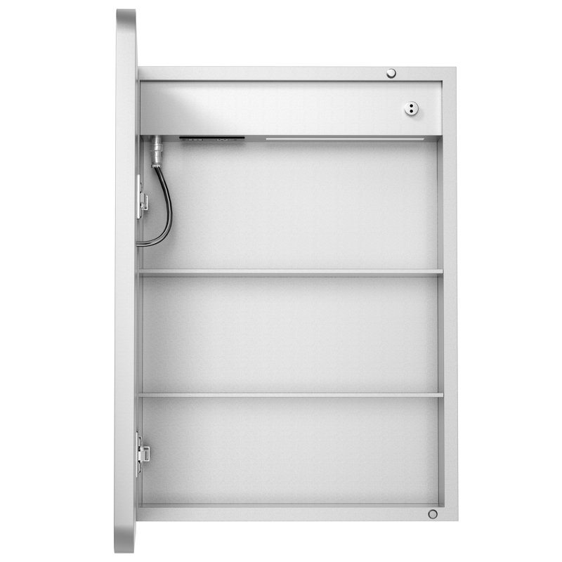 20 po X P 28 po Pharmacie en fer H rectangulaire avec miroir, lumières à intensité variable, désembueur, prise et USB, Gauche