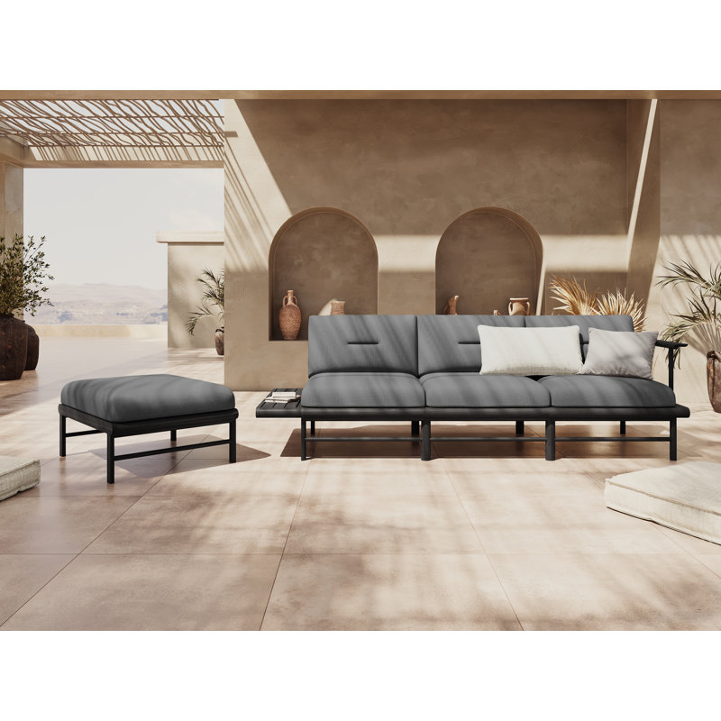 245cm Wide Wood Patio Sofa with Cushions, Grey