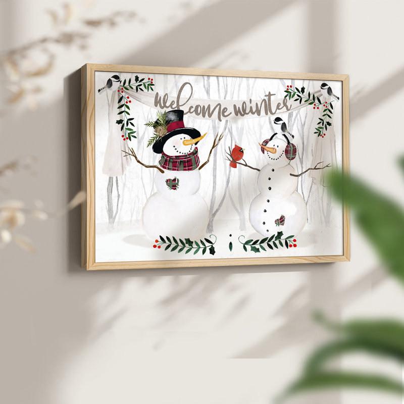 Folk Snowman Forest Collection A - Reproduction encadrée - Restickable, H 8 po x l 10 po, Naturel