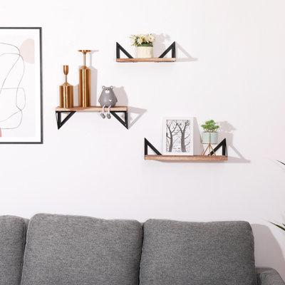 3 tablettes flottantes en bois naturel - supports inclus pour la fixation murale de la chambre à coucher, du salon, de la cuisine
