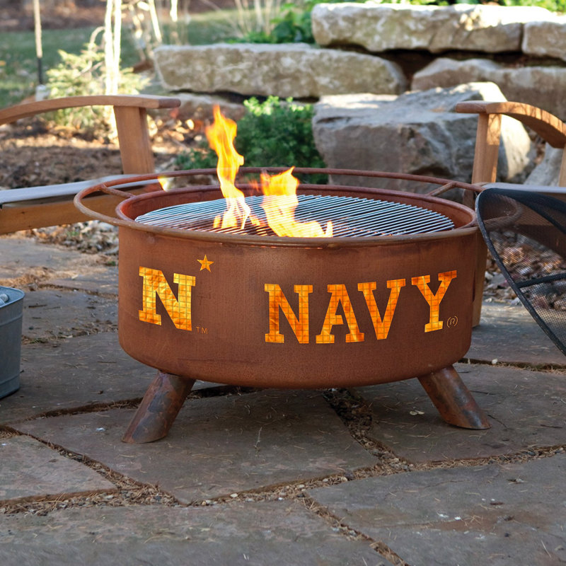 Collegiate Series 16" H x 30" W Steel Outdoor Fire Pit with Lid, Naval Academy University