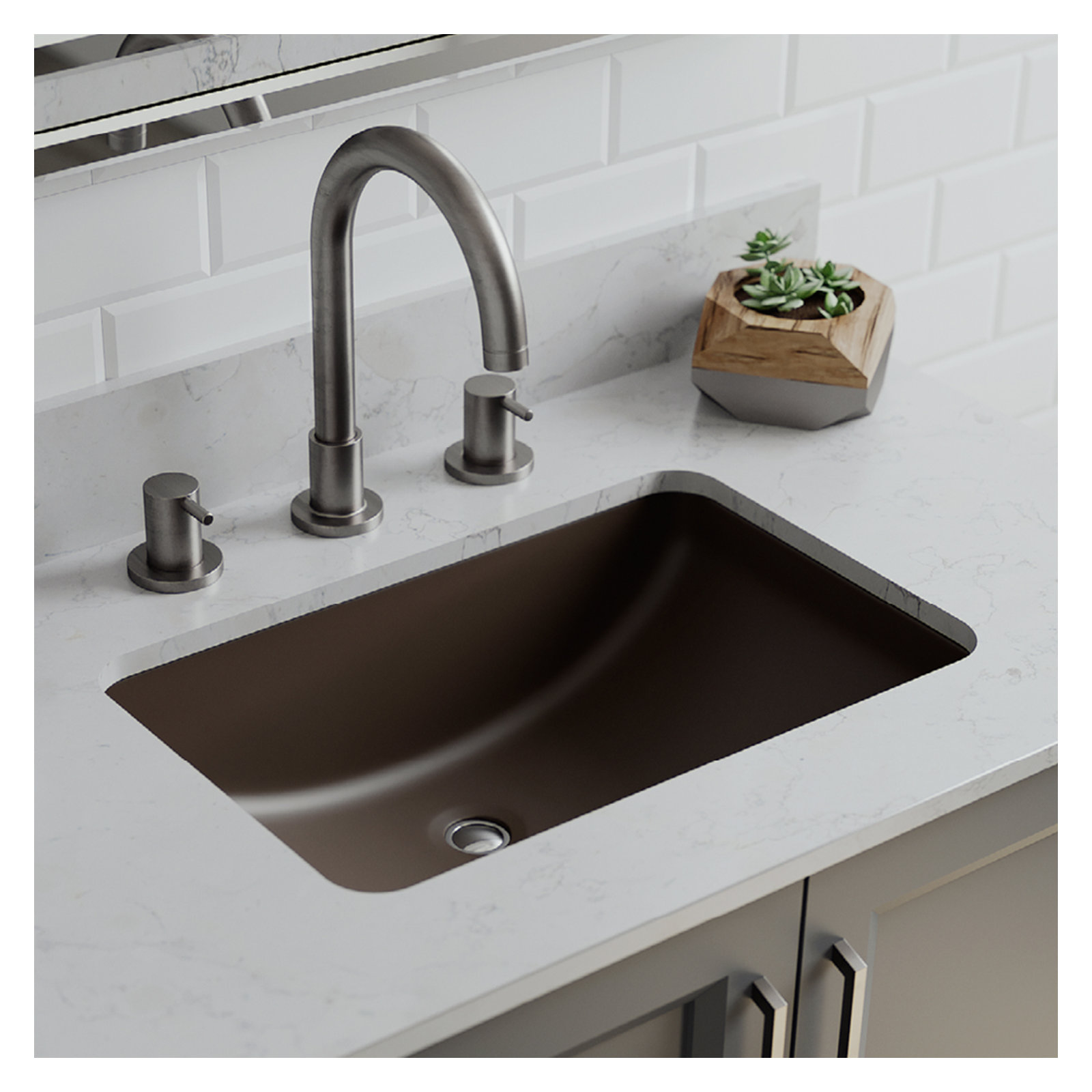 Lexicon Quartz Composite Rectangle Vanity Sink, Mocha
