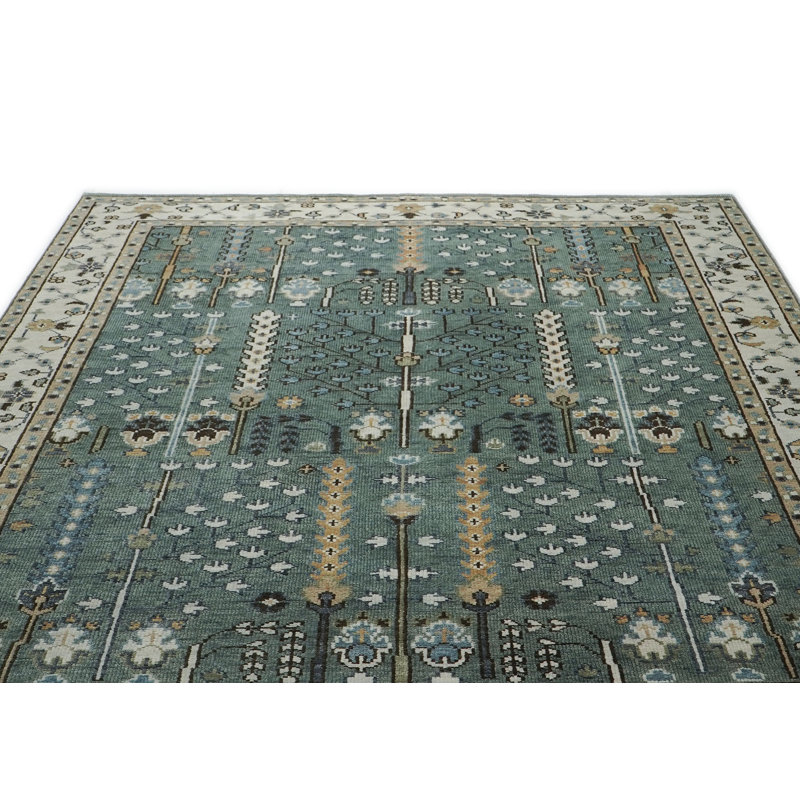 Tapis transitionnel beige en laine noué à la main 9 x 11 pi 11 po Oushak