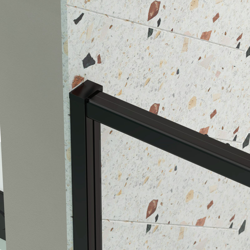 privdr 50"-54"W x 71" H Pivot Semi-Frameless Shower Door, Matte Black