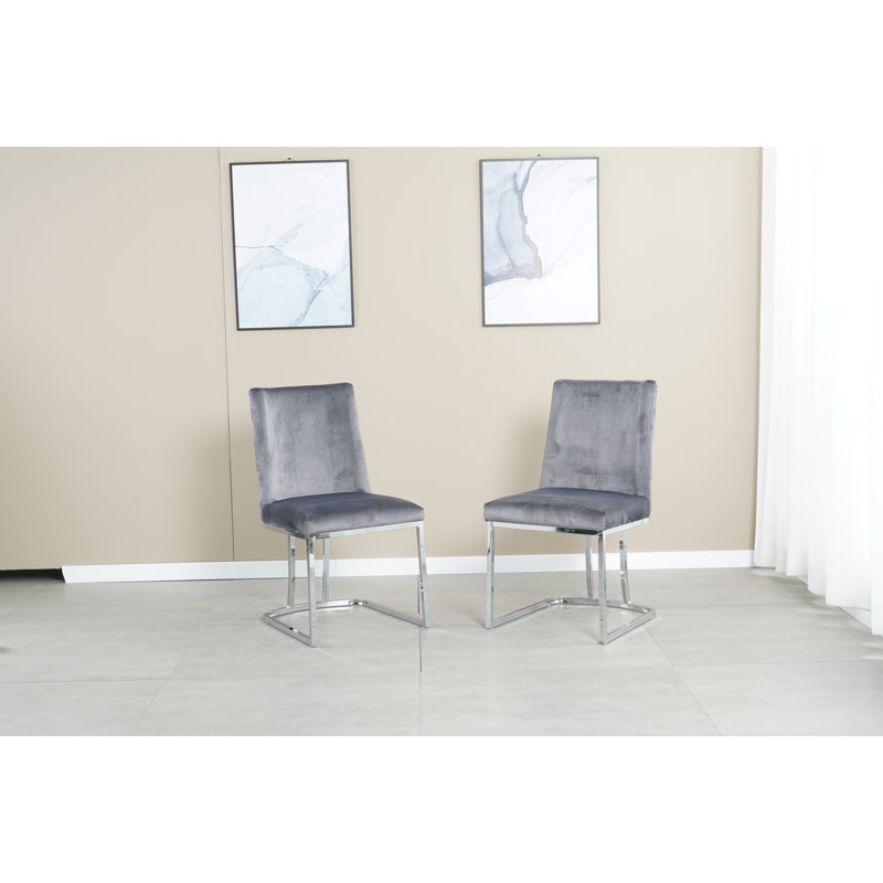 Velvet Upholstered Cantilever Chair in Mink, Dark Grey