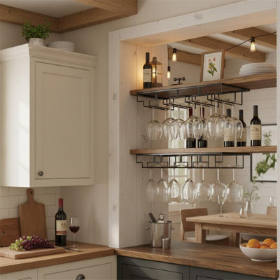 Wall Mounted Wine Glass Rack Black