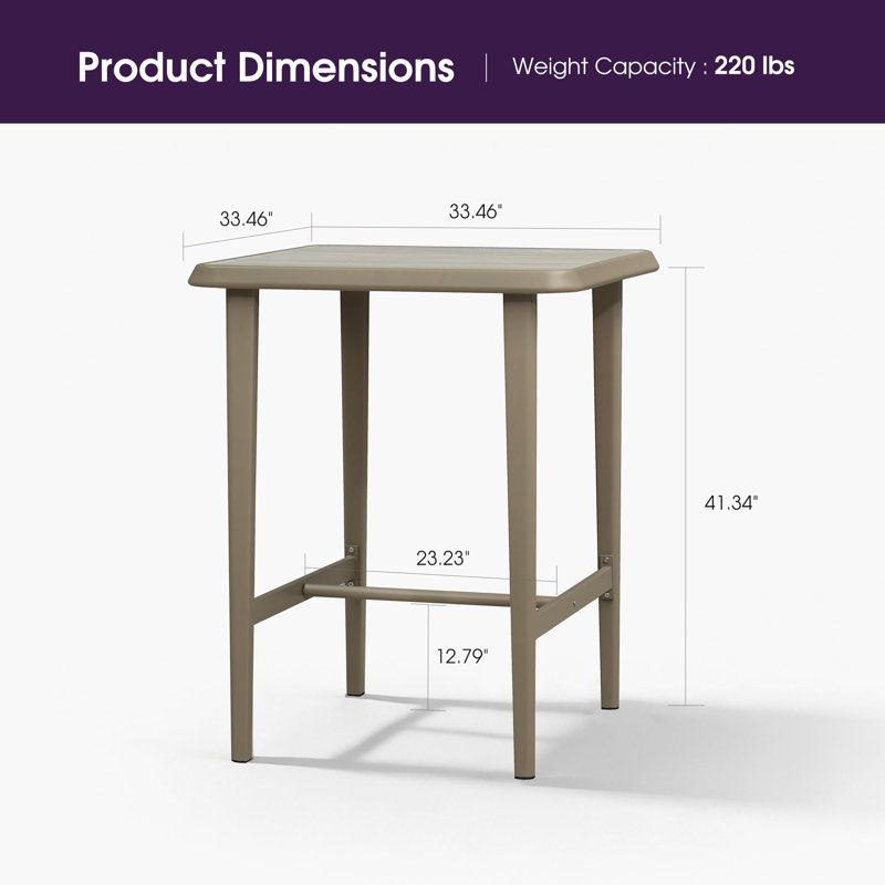  Table de bar pour l'extérieur, 41.34" H x 33.46" W x 33.46" D, Champagne