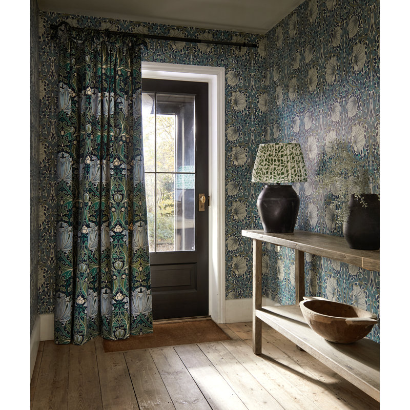 3' L x 2' W Wallpaper Roll, Woad/Coral