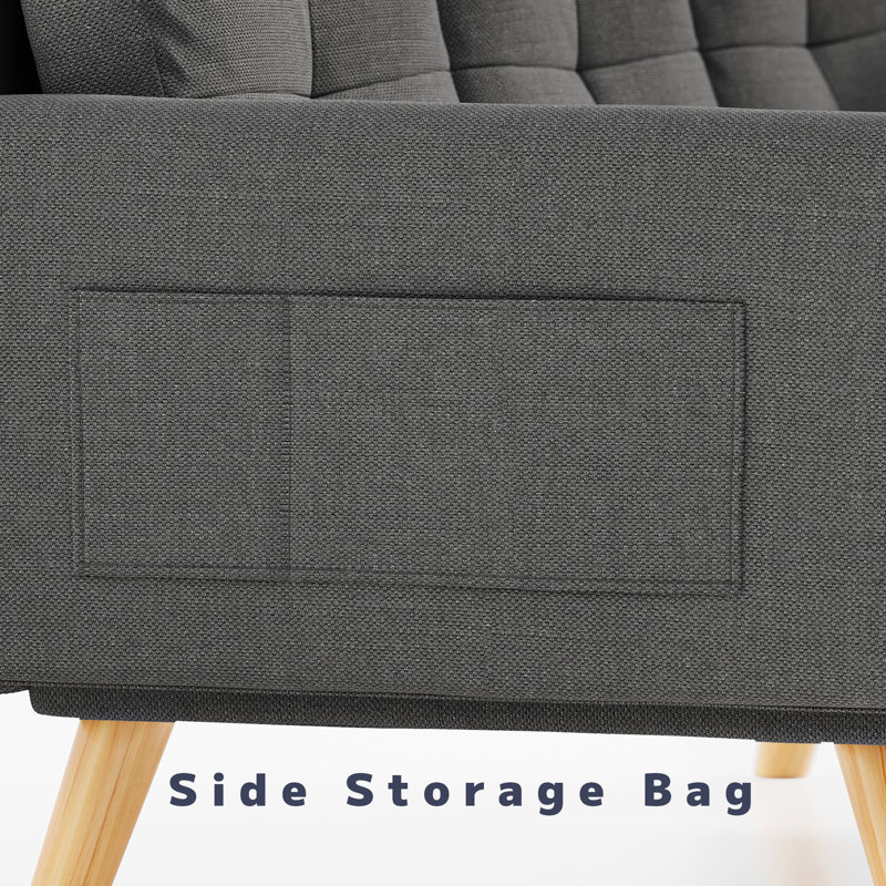 Modern 3-Seater Upholstered Reclining Sofa with Side Pockets for Living Room, Bedroom, or Home Office, Dark Gray
