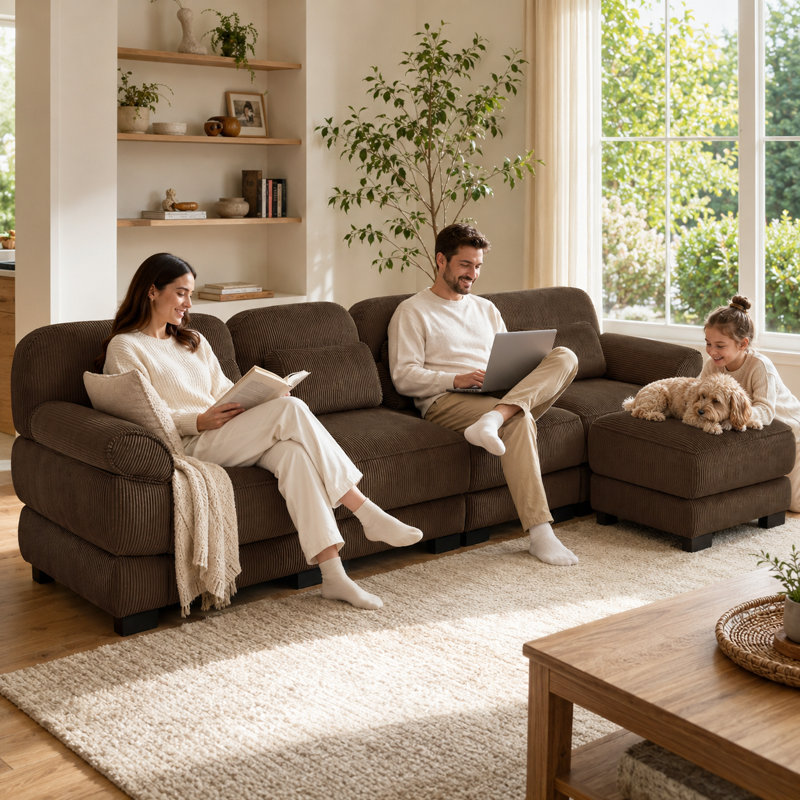 Canapé modulaire surdimensionné en L avec repose-pieds Burwell Cloud Couch, Brun