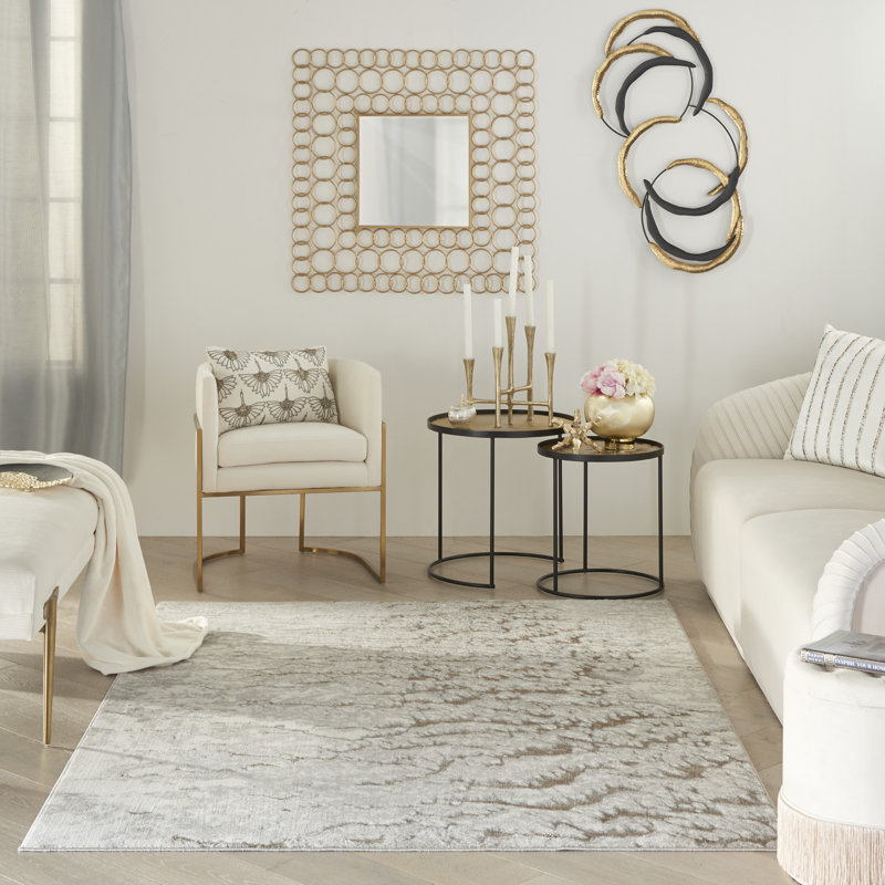 Abstract Machine Woven Rectangle 6' x 9' Polypropylene Area Rug in Ivory/Cream