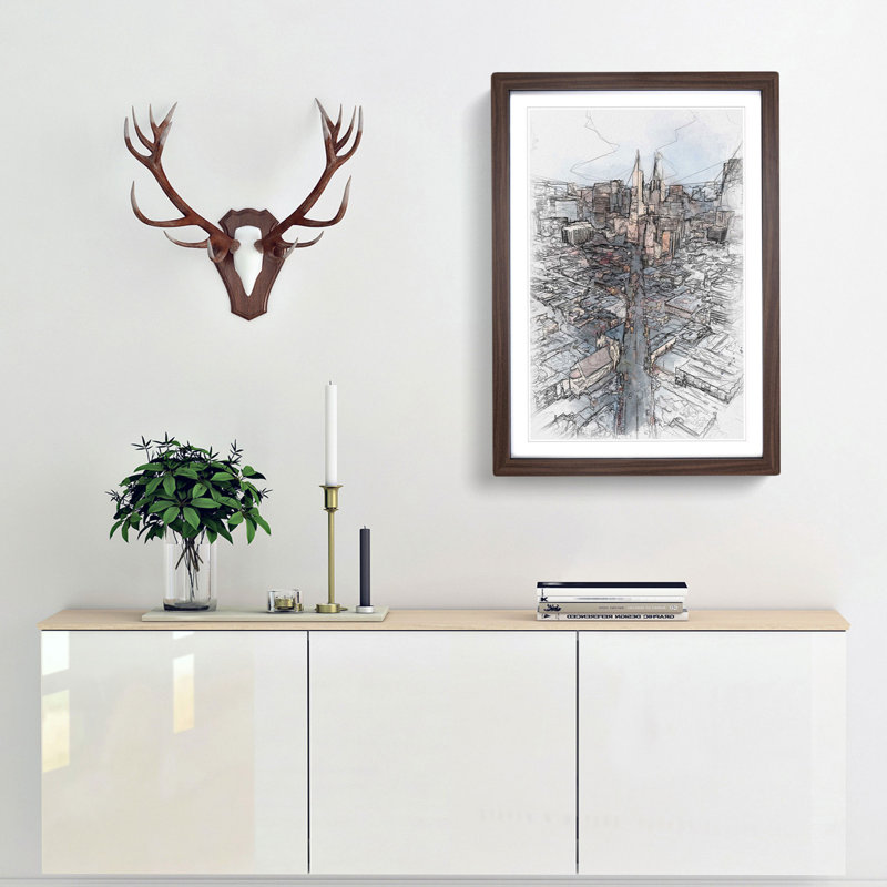Downtown San Francisco - Picture Frame Painting Print, 45cm H x 33cm W x 2cm D, Walnut Framed