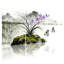 Orchidée mauve et paysage de bambou, art mural de peinture à l'encre de Chine (ensemble de 3)-1500139880