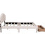 Upholstered Bed With Drawer And Attractive Stripe Headboard Beige Fleece Functional Led Frame