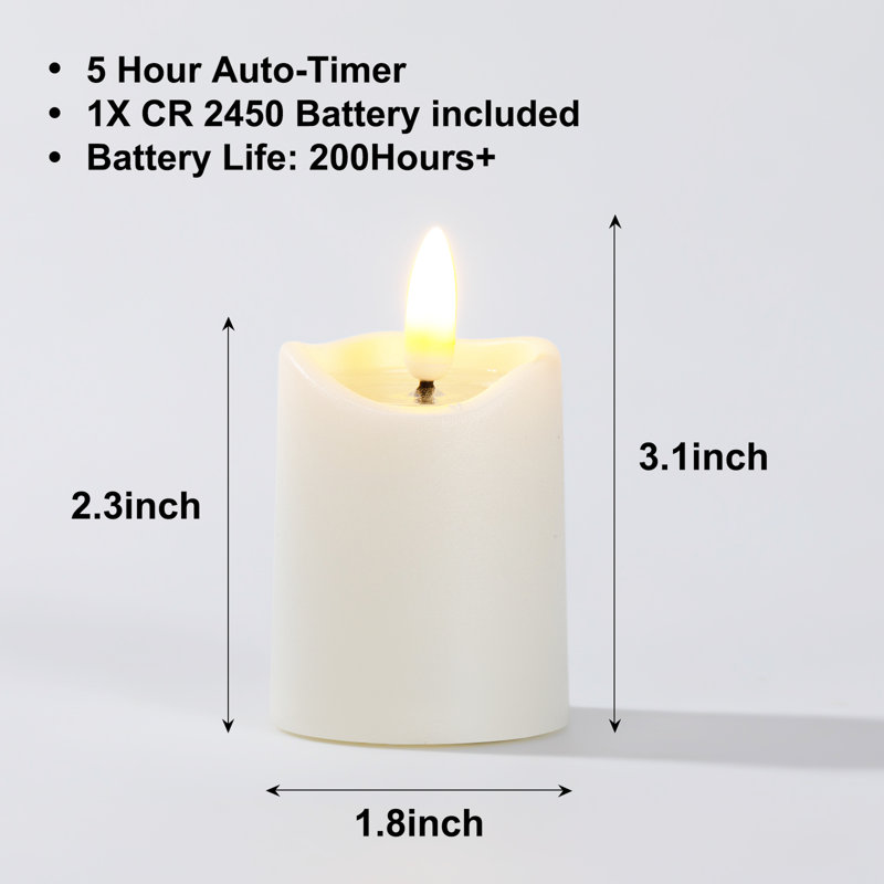  Battery Operated 3D Wick Flame Mini Pillars - 6 Piece, White