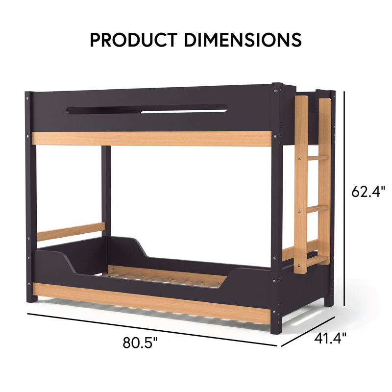 Jerami Low Twin/Twin Low Bunk Bed With Attached Side Ladder, Brown/Purple