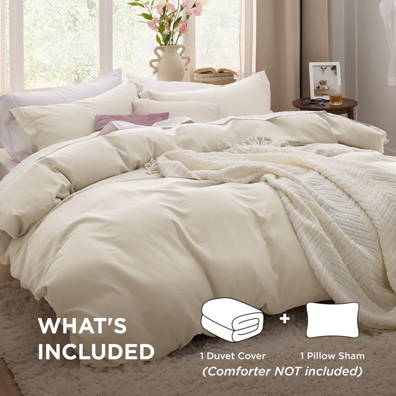 Bedsure Duvet Cover Set-Prewashed Extra Soft Microfiter Beding Set, Twin Duvet Cover + 1 Standard Sham, Linen
