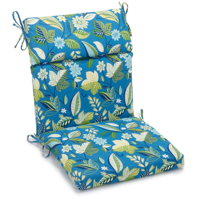 Coussin de chaise d'extérieur, Bleu / vert / motif floral des Caraïbes Skyworks, L 20 po x P 20 po