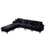 Canapé modulaire en velours côtelé noir de style salon de 122,5 po avec 2 repose-pieds, coussins et pieds en plastique pour un look élégant-1407102787-1407102844