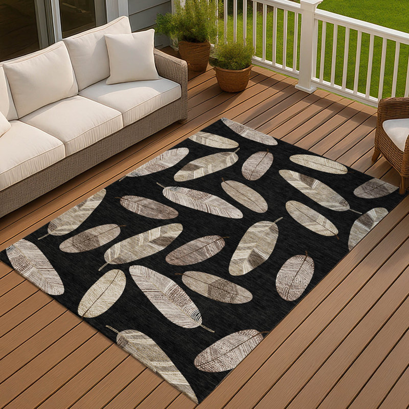 Machine Washable Indoor/Outdoor Chantille ACN2649 Botanical Rug, 9' x 12', Black