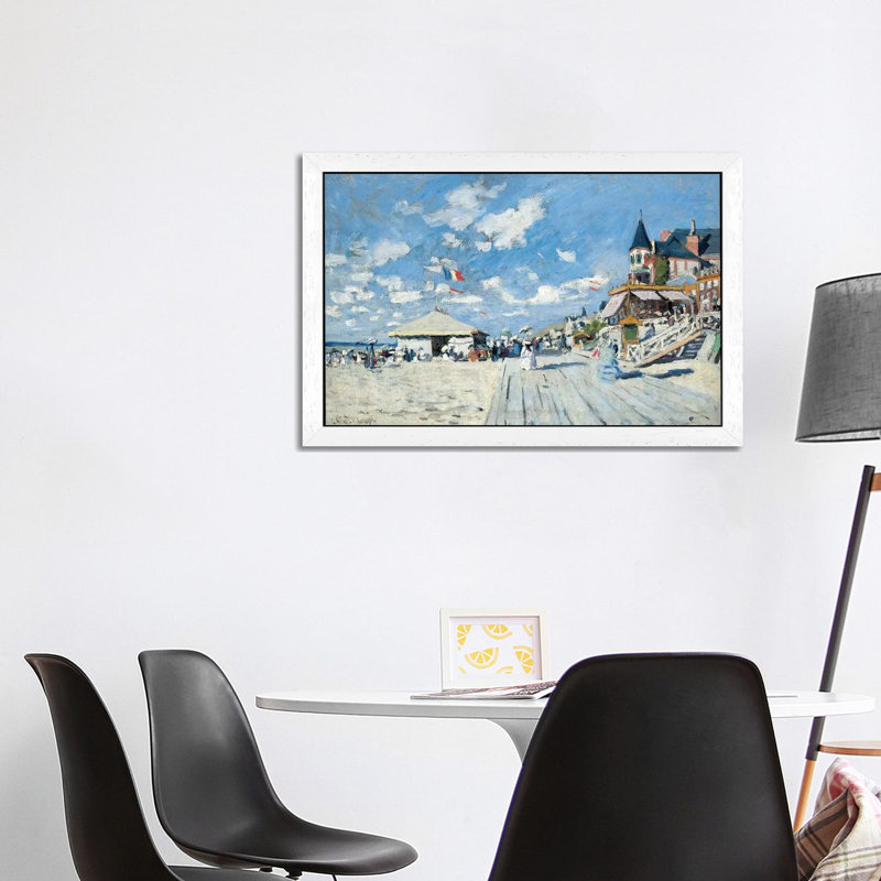 On The Beach At Trouville, 1870 by Claude Monet - Floater Frame Painting on Canvas, 66.04 cm H x 45.72 cm W, White Framed