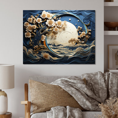 Ambiance côtière dorée et bleue I - arbre, art mural en métal