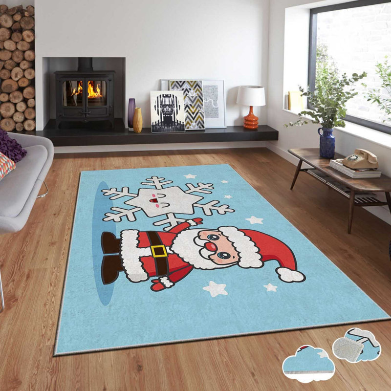 Rectangle Machine Made Power Loom Polyester Area Rug in Blue/White/Red, Rectangle 80 x 140cm