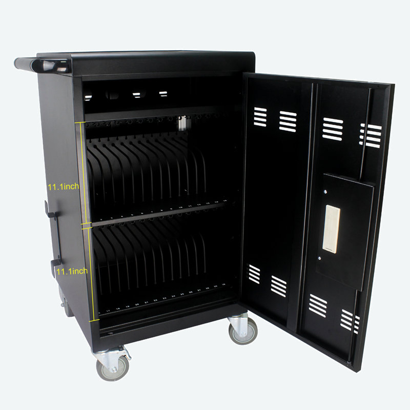 Mobile Charging Cart And Cabinet For Tablets Laptops 30-Device With Combination Lock, Matt Black