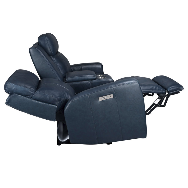 Causeuse inclinable en cuir véritable Ruddie, Cuir véritable bleu marine
