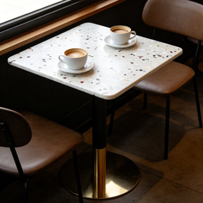 24" Square Terrazzo Dining Table  – Commercial & Residential Use For Café, Restaurant, Patio & Small Spaces (tabletop & Base Included)