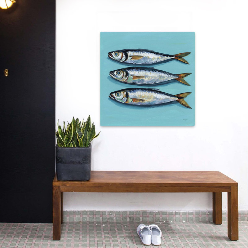 Trois petits poissons, art contemporain, H 32 po x l 32 po
