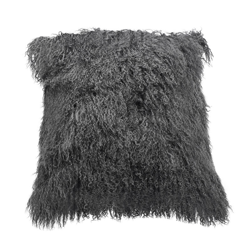 Tibetan Square Pillow Cover & Insert, Charcoal, Solid Color, 16" x 16"