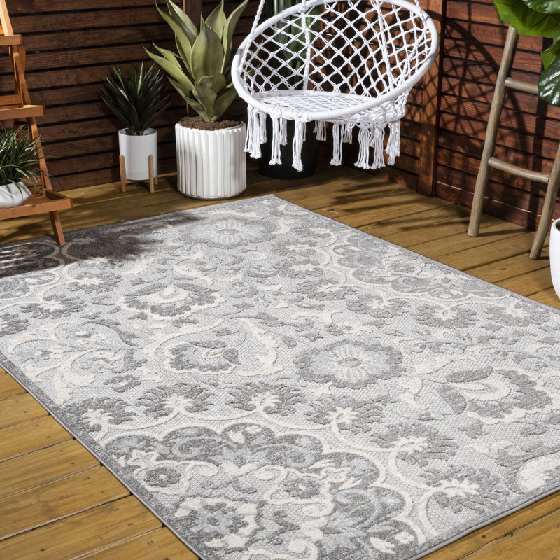 Tapis intérieur / extérieur gris clair / ivoire Isbell, Rectangle 4pi x 6 pi