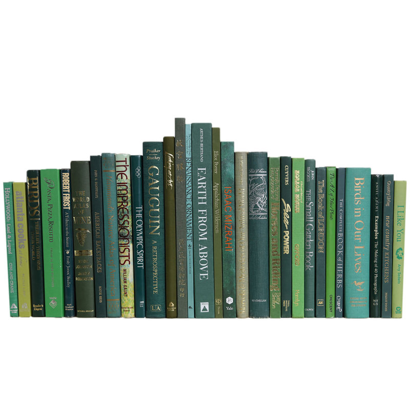 Decorative Books - Vintage Boxwood Oversized Books - Green Books By The Foot