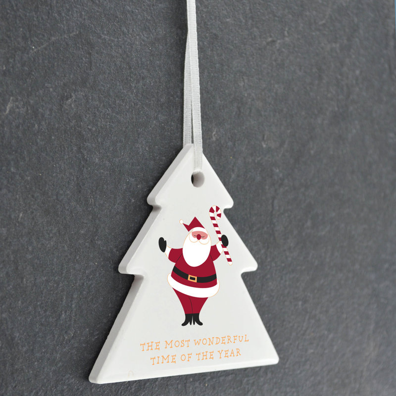 Xmas Most Wonderful Time Of The Year Tree Shaped Ceramic Ornament