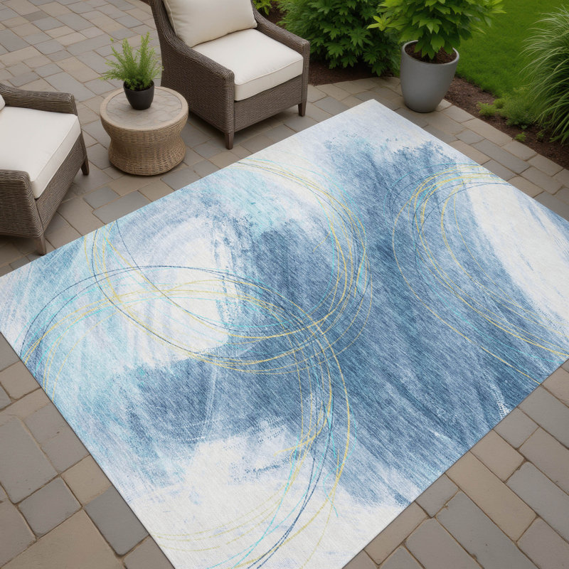 Machine Washable Indoor/Outdoor Lanphear ACN2396 Abstract Rug, Rectangle 10' x 14'