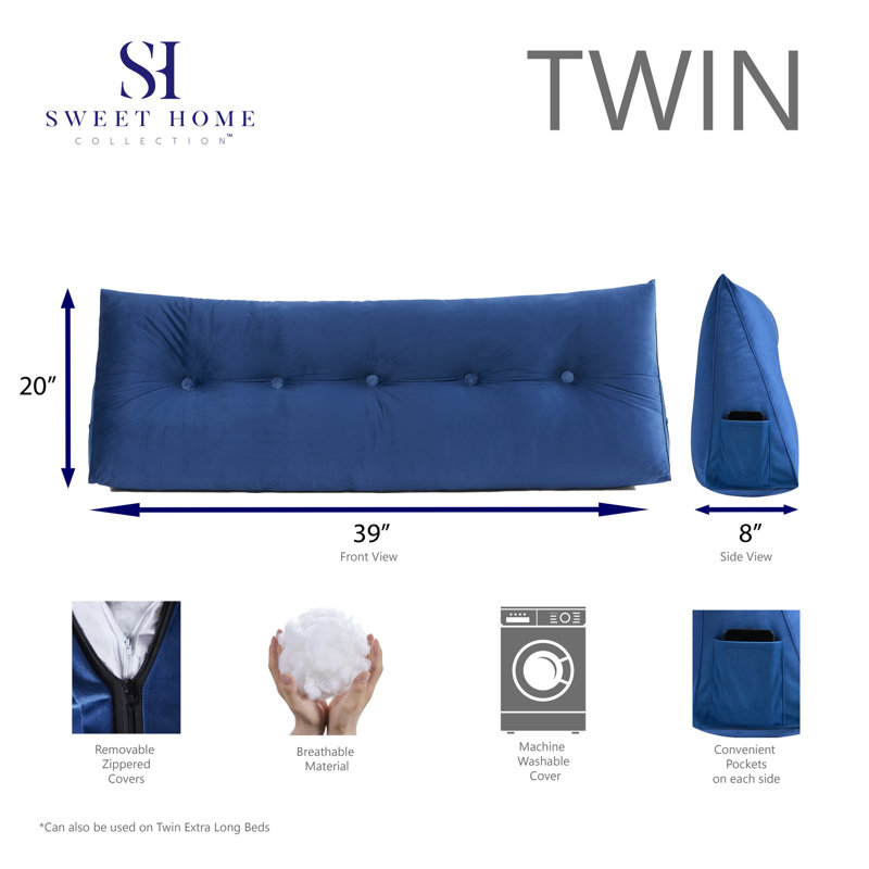 Bed Wedge And Gap Filler Pillow For Headboard With Side Pockets By Sweet Home Collection, Twin