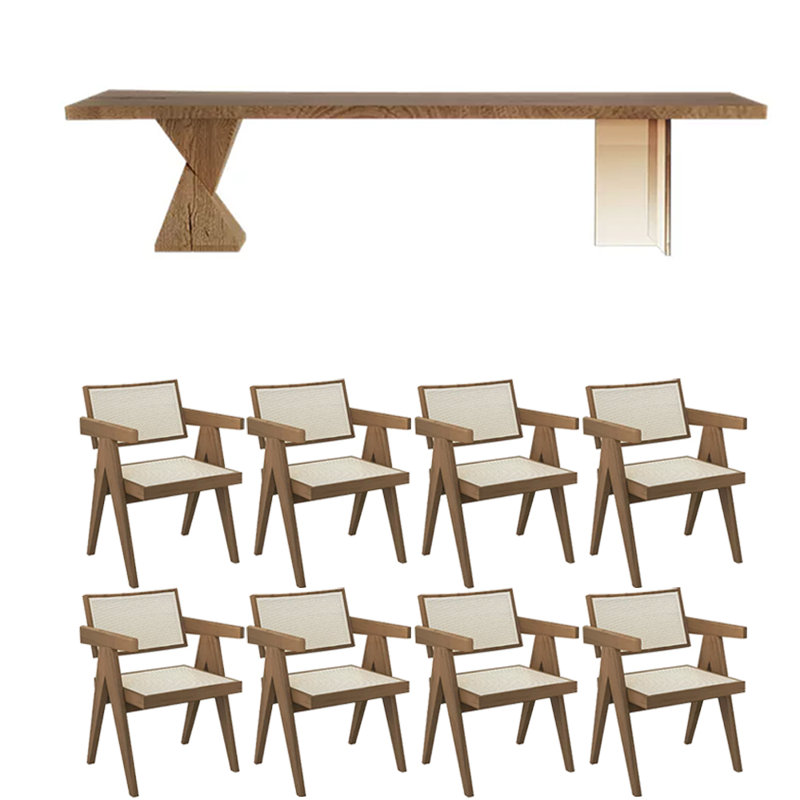 8 - Person Solid Wood Top Double Pedestal Dining Set, 29.53"H x 94.49"L x 31.5"W