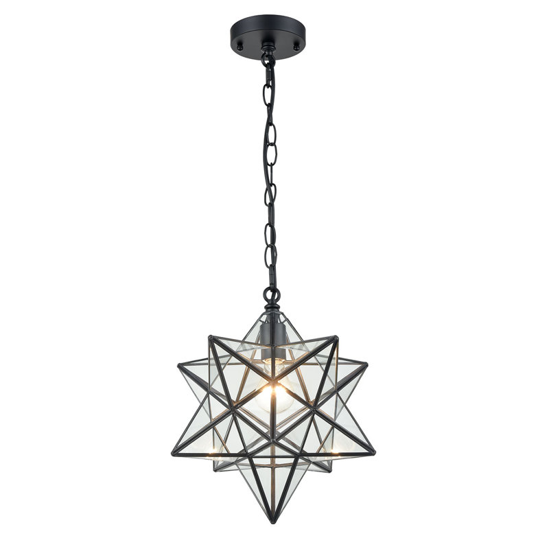 Luminaire suspendu unique en forme d'étoile à 1 lumière avec accents en fer forgé Pedraza, 14"